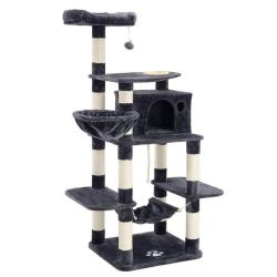 Arbre &agrave; chat hauteur de 174 cm multi-niveaux avec bol panier niche maison de jeu meubles pour chato