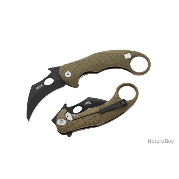 Couteau Karambit LionSteel L.E.One Green Lame Acier CPM-MagnaCut Black Manche Alu Italy LSTLE1AGB