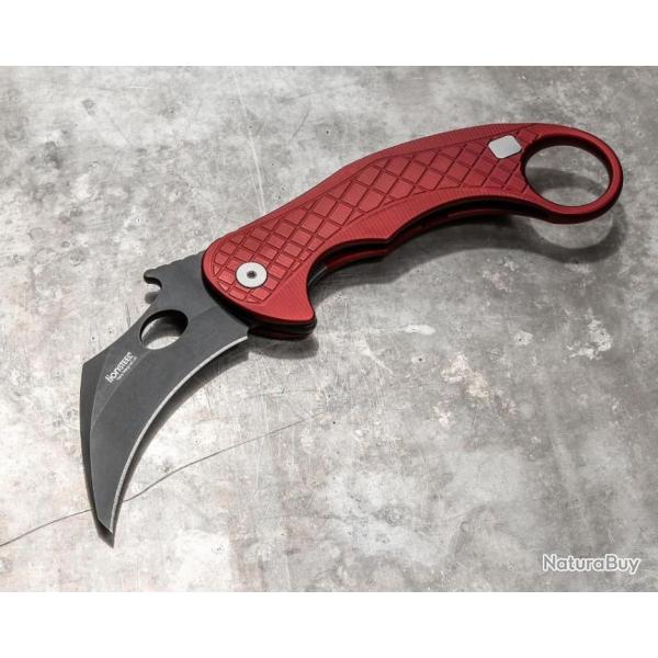 Couteau Karambit LionSteel L.E.One Red Lame Acier CPM-MagnaCut Black Manche Alu Clip Italy LSTLE1ARB
