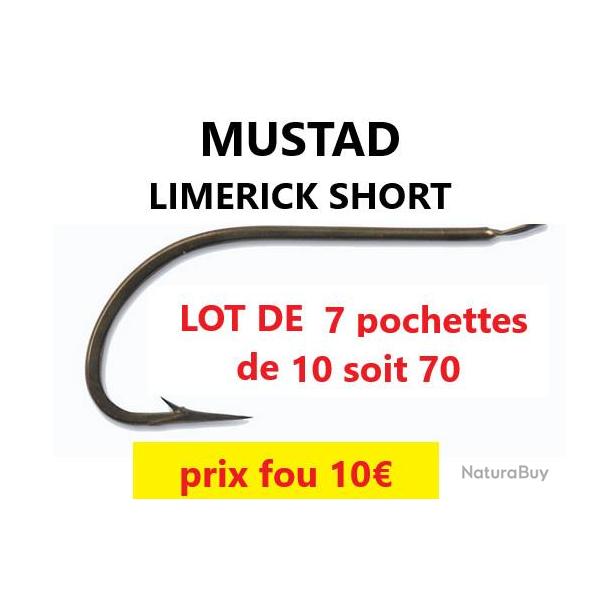 lot de 7 pochettes de 10 HAMECONS non mont�s MUSTAD limerick short N� 4 soit 70 P
