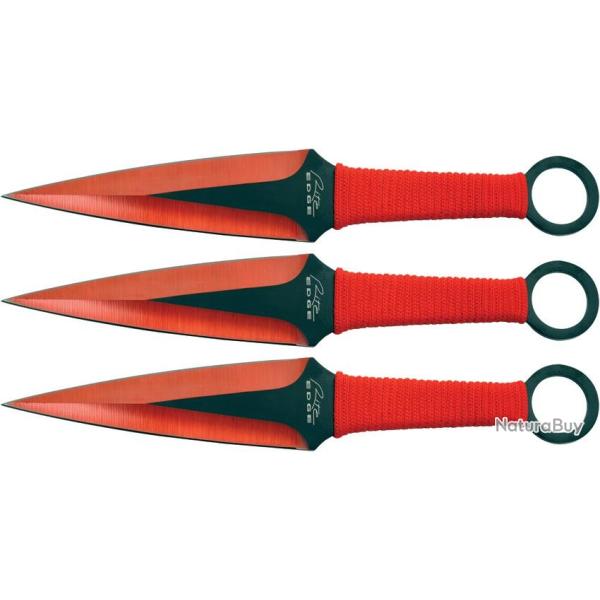3 Couteaux de Lancer Kunai Thrower Set Red Acier Inox Etui Nylon CN211537RD