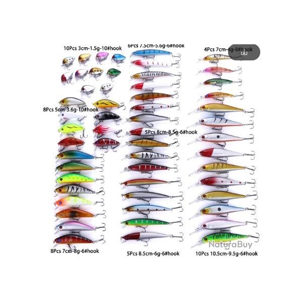 Set 56 Pcs Leurres P�che Crankbait Attaquer Minnow Popper Crayon Ensemble App�ts Eau Douce Mer