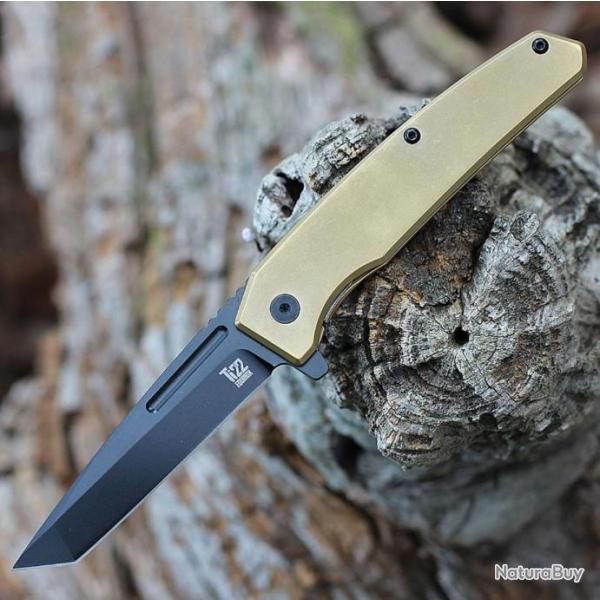 Couteau Ontario Ti 22 Equinox Bronze Lame Tanto Acier S35VN Manche Titane Framelock Clip ON9805
