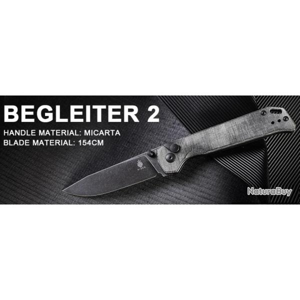 Couteau Kizer Begleiter 2 Grey Manche Micarta Lame Acier 154CM Clip Point Button Lock Clip KIV44582B