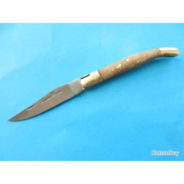 couteau de poche pliant  plaquettes bois de Teck  incrustations laiton Laguiole Bougna