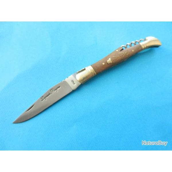 couteau de poche pliant avec tire bouchon plaquettes bois  incrustations laiton Laguiole Bougna