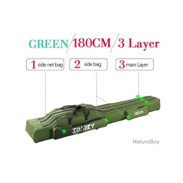 Fourreau cannes 3 compartiments vert 182cm - LIVRAISON OFFERTE