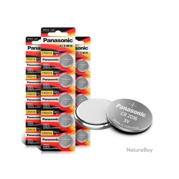 Lot de 10 Piles Plates bouton PANASONIC 3V CR2016 Lithium Ion Batteries