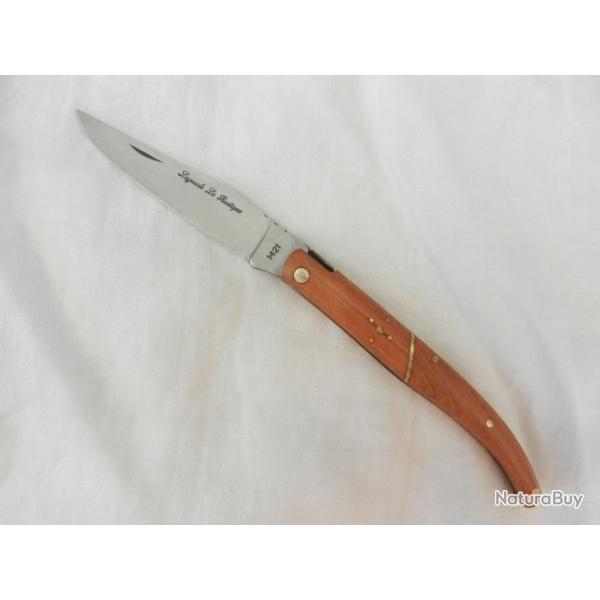 couteau de poche Laguiole Le Rustique bois teck incrustations laiton