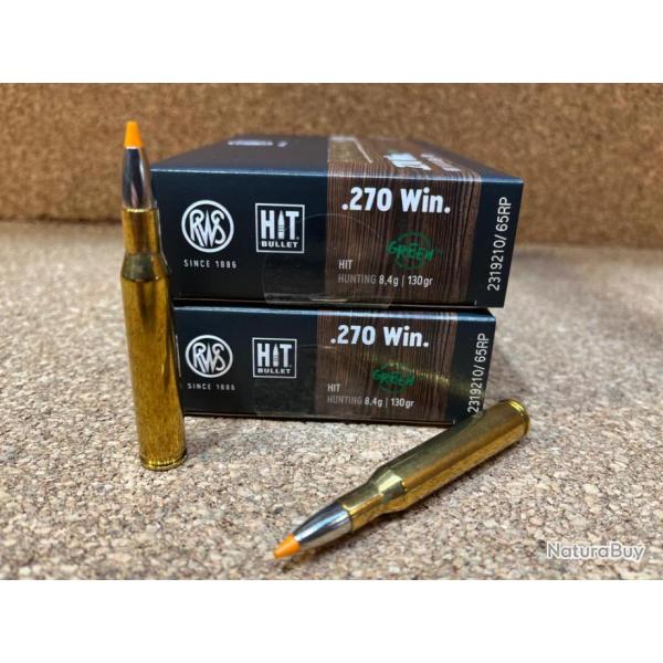 2 BOITES DE MUNITIONS CHASSE RWS CAL:270 WIN HIT 8.4gr