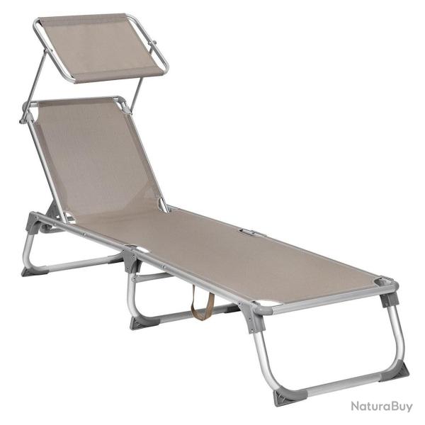 Chaise longue bain de soleil transat de relaxation avec dossiers et parasol inclinables pliable l�g