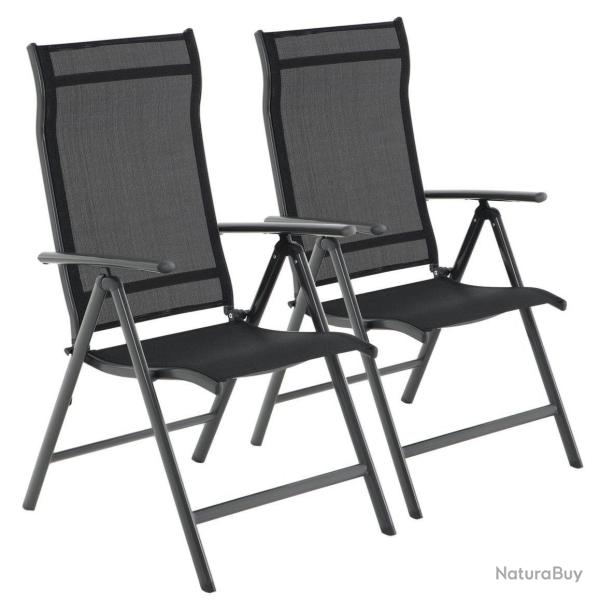 Lot de 2 chaises de jardin pliables siges d'extrieur cadre en aluminium robuste dossier rglable
