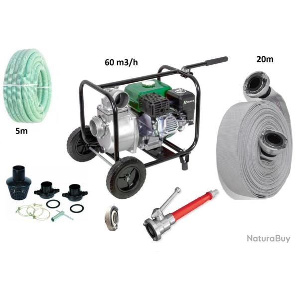 Kit Motopompe Incendie Piscine 60m3 : Pompe Tuyau Lance Complet