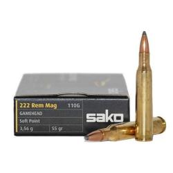 Munitions SAKO calibre 222 Rem Gamehead 55gr - 3.6g x20