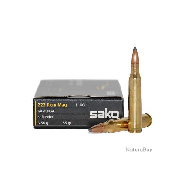 Munitions SAKO calibre 222 Rem Gamehead 55gr - 3.6g x20
