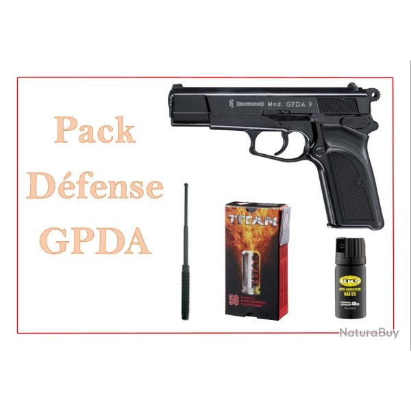 Pack Pistolet DALARME BROWNING GPDA  CAL.9MM PAK BRONZ�+50CARTS+matraque+a�rosol