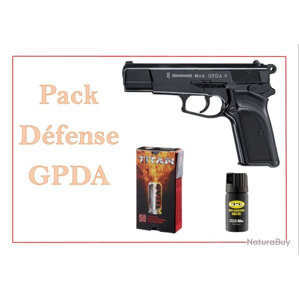 Pack Pistolet ALARME BROWNING GPDA  CAL.9MM PAK BRONZ�+50 CART 9MM+ a�rosol