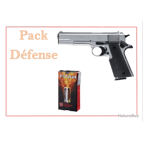 Pack Pistolet ALARME COLT GOVERNEMENT 1911 A1 CAL.9 MM PAK CHROME + 50 munitions