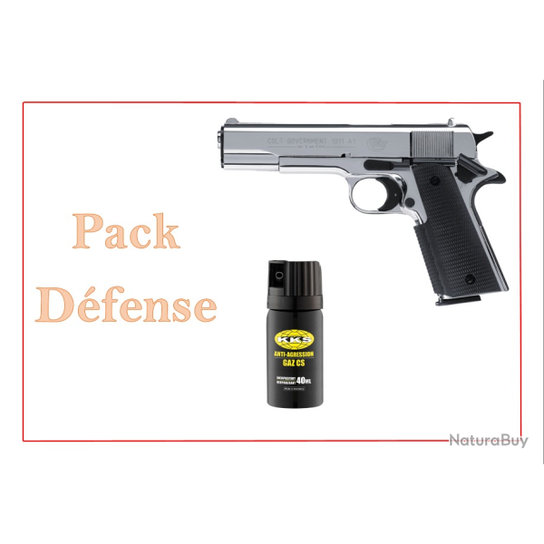 Pack Pistolet ALARME COLT GOVERNEMENT 1911 A1 CAL.9 MM PAK CHROME + a�rosol