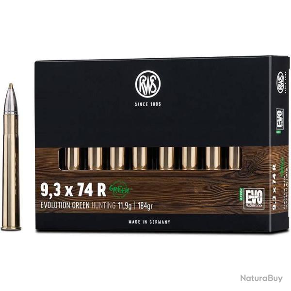Munitions RWS calibre 9.3x74R Evolution Green 184gr - 11.9g x20