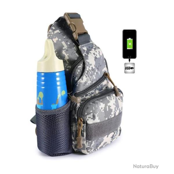 Sac Bandouliere Sacoche Dos Chargement USB V�lo Course P�che Camping Randonn�e Voyage Camouflage