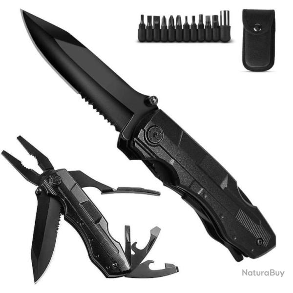 Couteau Multifonction 5 en 1 Pliant Pince Multifonction Ouvre-Bo�te Tournevis S�curit� Int�gr�e Etui