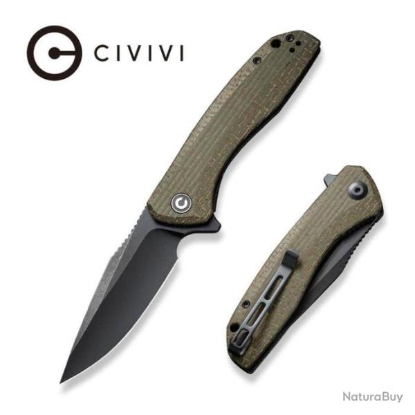Couteau CIVIVI Baklash Green Lame Acier 9Cr18MoV Manche Micarta Linerlock IKBS Clip CIVC801K