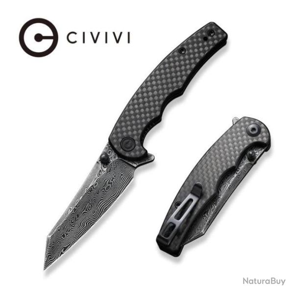 Couteau CIVIVI P87 Damas Manche G10/Carbon Fiber Lame Tanto Reverse Damas IKBS CLip CIVC21043DS1
