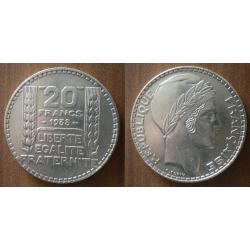 France 20 Francs 1938 Turin Piece Argent Franc