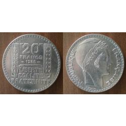 France 20 Francs 1938 Turin Piece Argent Franc