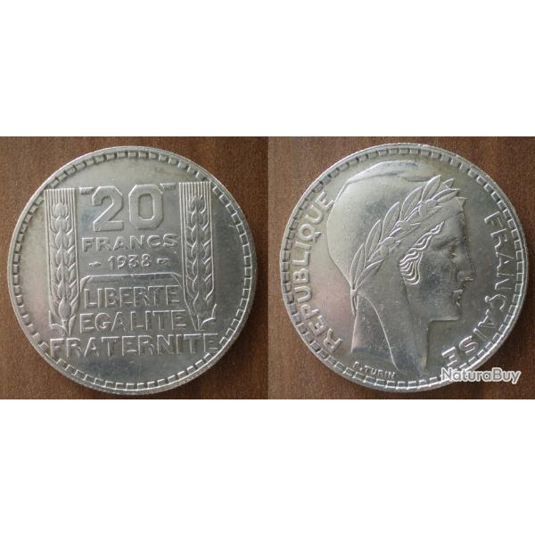 France 20 Francs 1938 Turin Piece Argent Franc