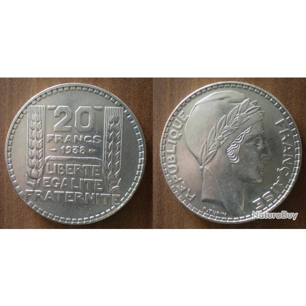 France 20 Francs 1938 Turin Piece Argent Franc