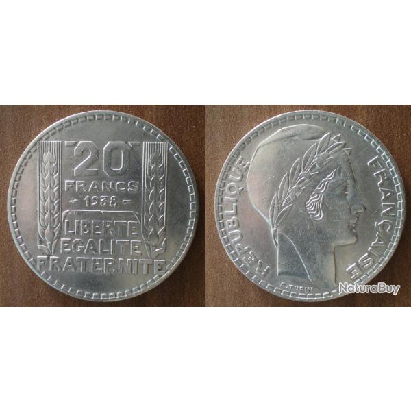 France 20 Francs 1938 Turin Piece Argent Franc