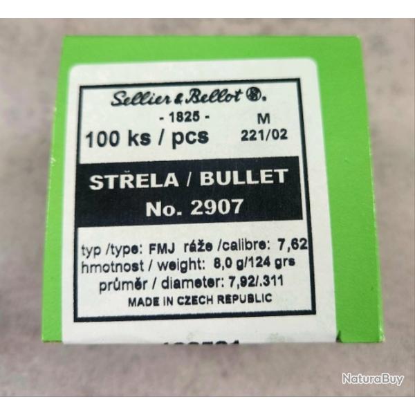 100 Ogives S&B cal 7,62X39 123gr FMJ