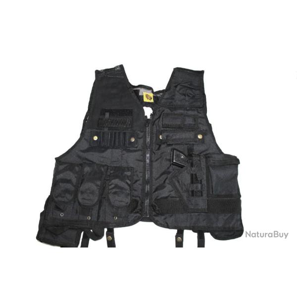 Gilet tactique avec dos ouvert multi-poches noir