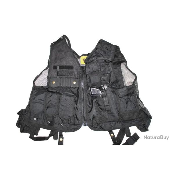Gilet tactique avec dos a�r� multi poches noir