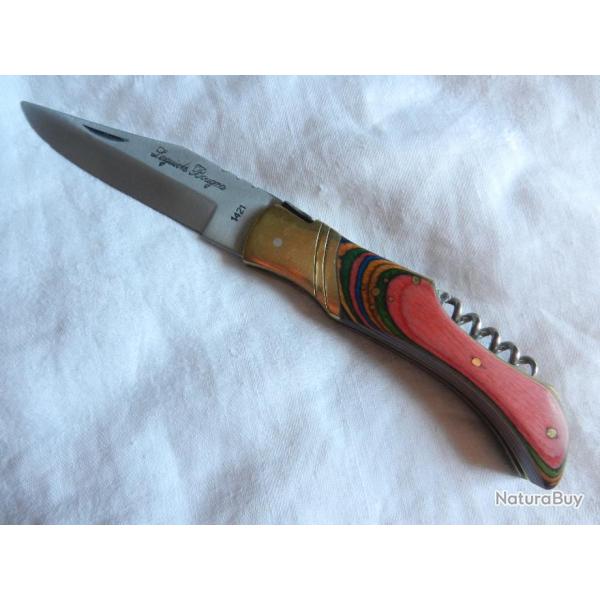 couteau de poche pliant tire bouchon plaquettes bois park�ris� multicolor Laguiole Bougna