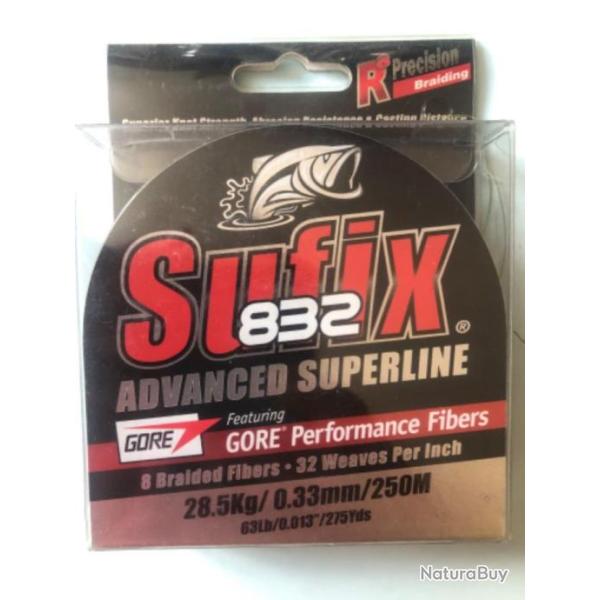 250 m tresse 28,5 kg verte 0.33 mm .sufix 832 peche carpe
