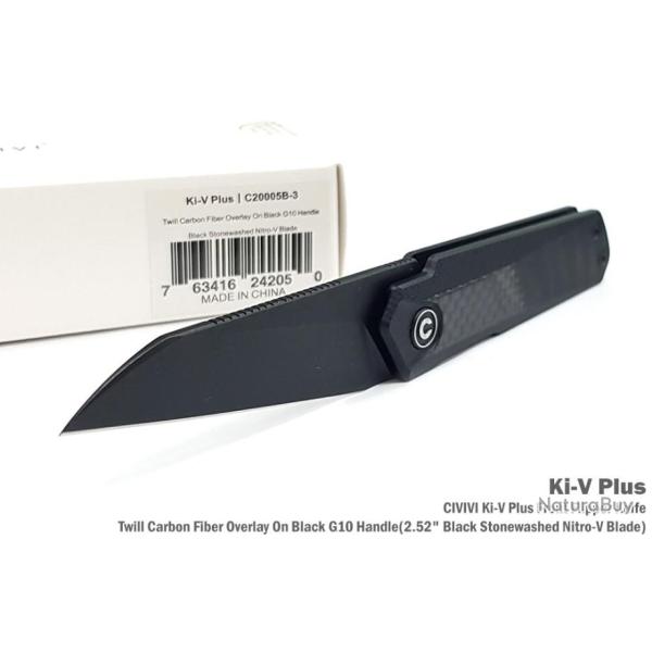 Couteau CIVIVI Ki-V Plus Black Manche G10/FCarbone Lame Acier Nitro-V IKBS Linerlock CIVC20005B3