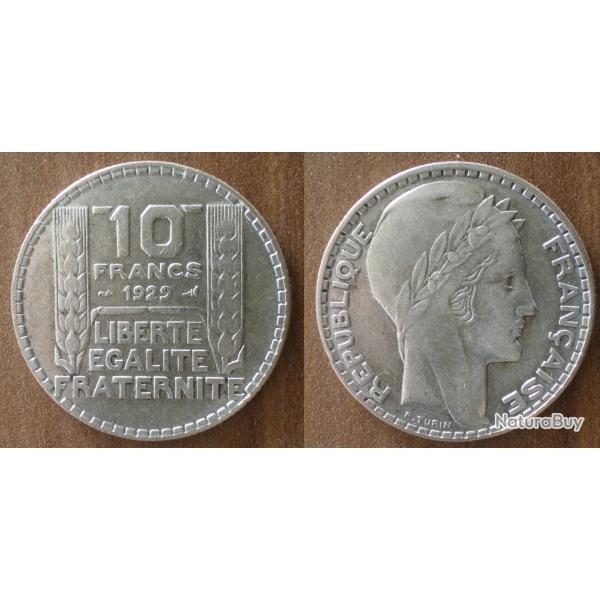 France 10 Francs 1929 Turin Argent Piece Franc