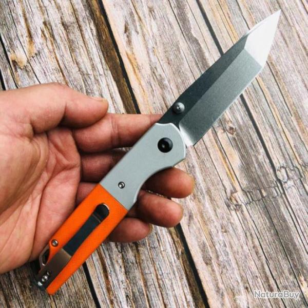 Couteau Kansept Warrior Tanto Orange Lame Acier D2 Manche G10 IKBS Linerlock Clip KT1005T3