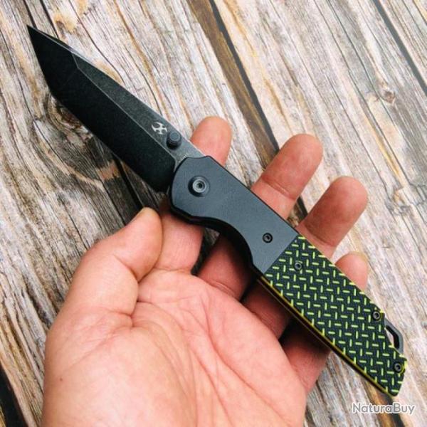 Couteau Kansept Warrior Tanto Black/Green Lame Acier D2 Manche G10 IKBS Linerlock Clip KT1005T2