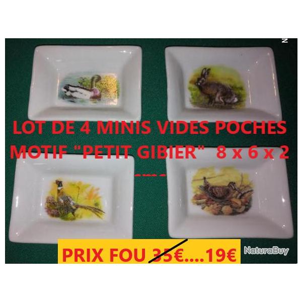 LOT DE 4 MINIS VIDES POCHES  MOTIF "PETIT GIBIER"  8 x 6 x 2  cms