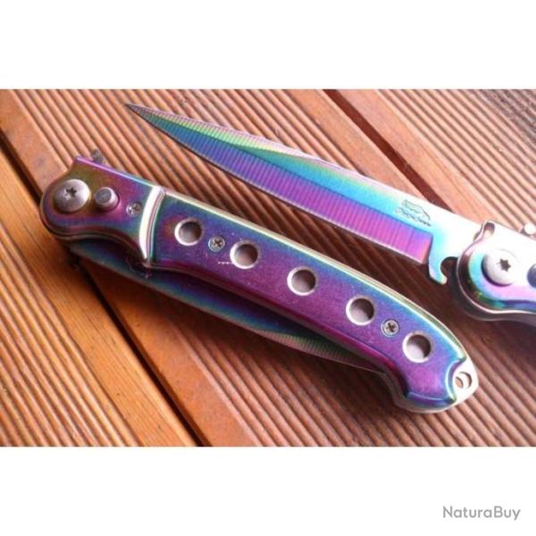 Couteau Automatique Acier Style Titane Lame 10 Cm Manche 12 Cm Chasse P�che Bivouac