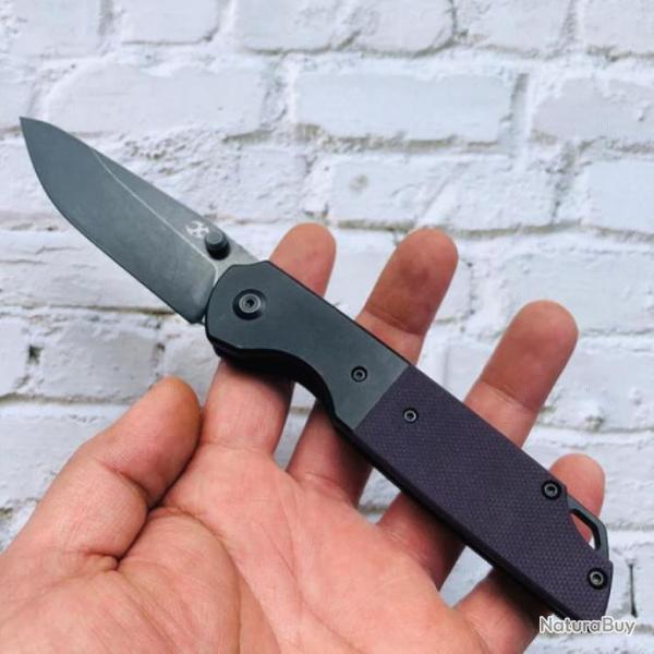 Couteau Kansept Warrior Drop Point  Purple Lame Acier D2 Manche G10 IKBS Linerlock Clip KT1005S6