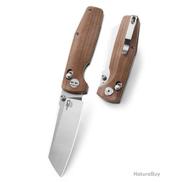 Couteau Bestech Slasher Brown Manche Micarta Lame Acier D2 IKBS Axis Lock Clip BTKG43D