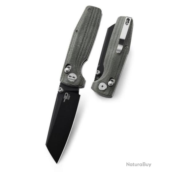 Couteau Bestech Slasher Green Manche Micarta Lame Acier D2 Black IKBS Axis Lock Clip BTKG43B2