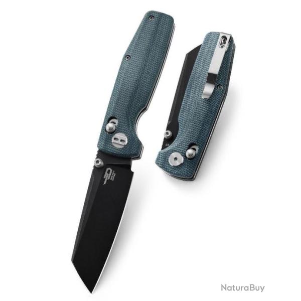 Couteau Bestech Slasher Blue Manche Micarta Lame Acier D2 IKBS Axis Lock Clip BTKG43C2