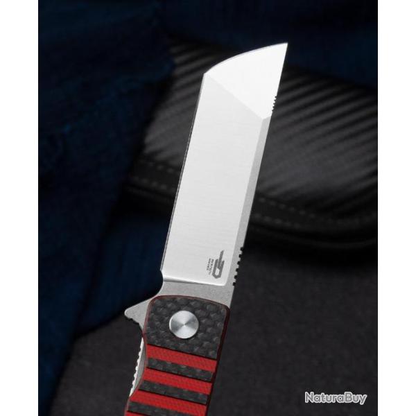 Couteau Bestech Titan Black/Red Manche G10/FCarbone Lame Acier 154CM IKBS Clip Titane BTKL04D