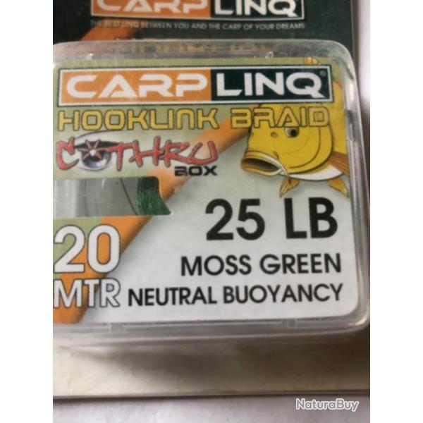 20 m de tresse � bas de ligne carpe . 25 lbs moss green . Hooklink braid peche carpe Carplinq